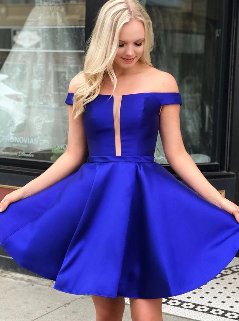 Simple V Neck Royal Blue Satin Long Prom Dress with Split, V Neck Roya –  abcprom